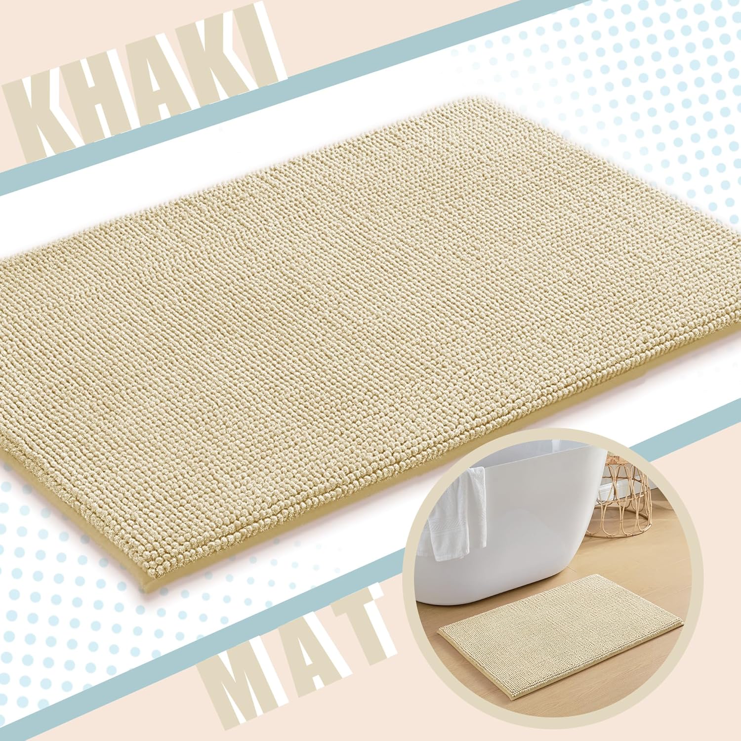 Khaki Brown Bath Rug Set 2 Piece Thick Plush