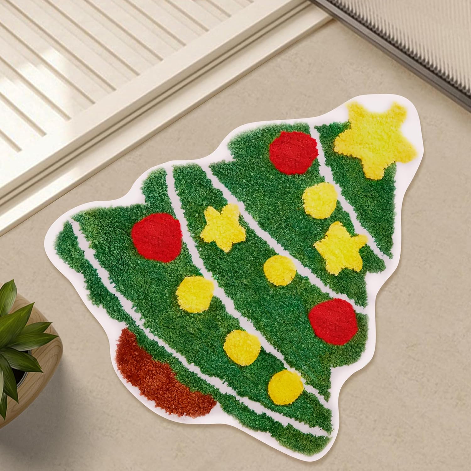 Christmas Tree Rug Cute Non-Slip Bath Mat for Bathroom