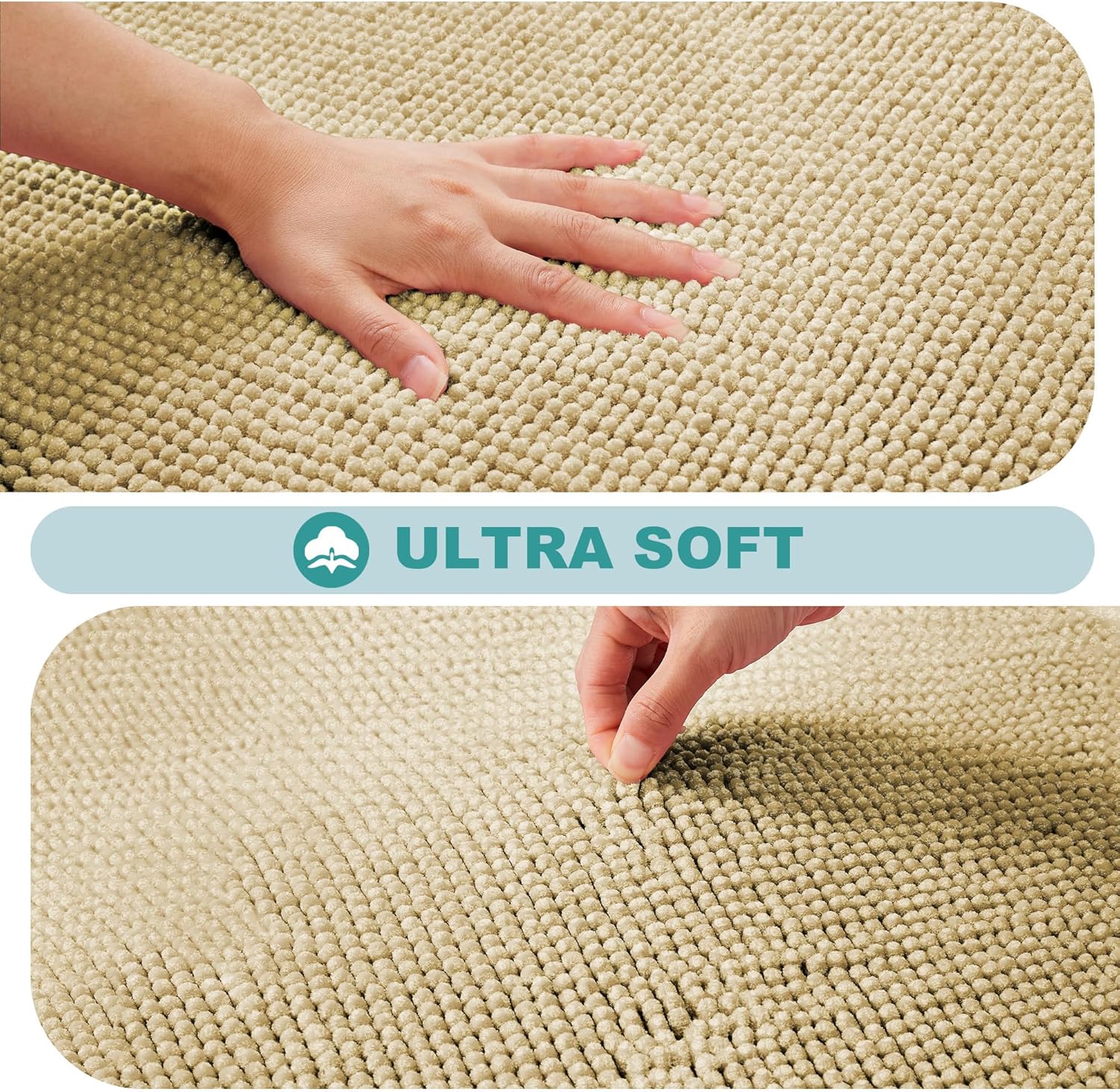 Khaki Brown Bath Rug Set 2 Piece Thick Plush