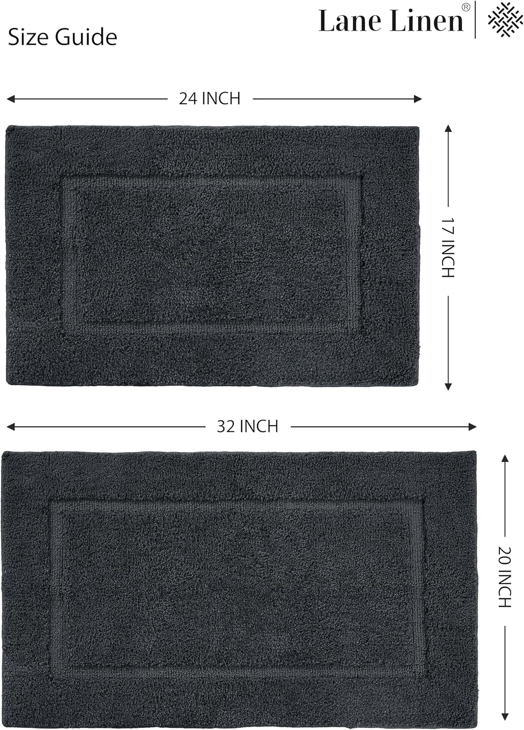 Lane Linen Charcoal Bath Mat Set 2 Pc