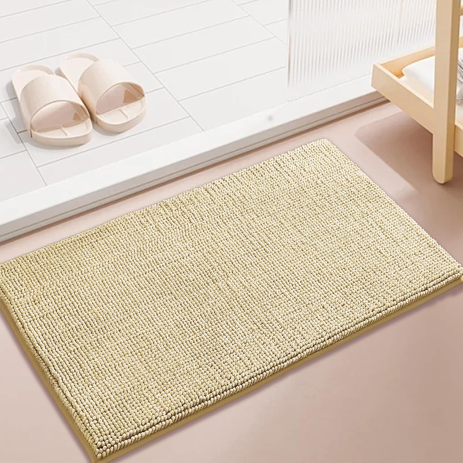 Khaki Brown Bath Rug Set 2 Piece Thick Plush
