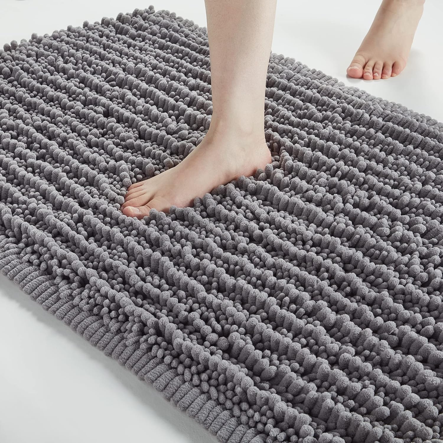 FLOLEOPA Soft Plush Microfiber Bath Mat 17x24 Inches Grey