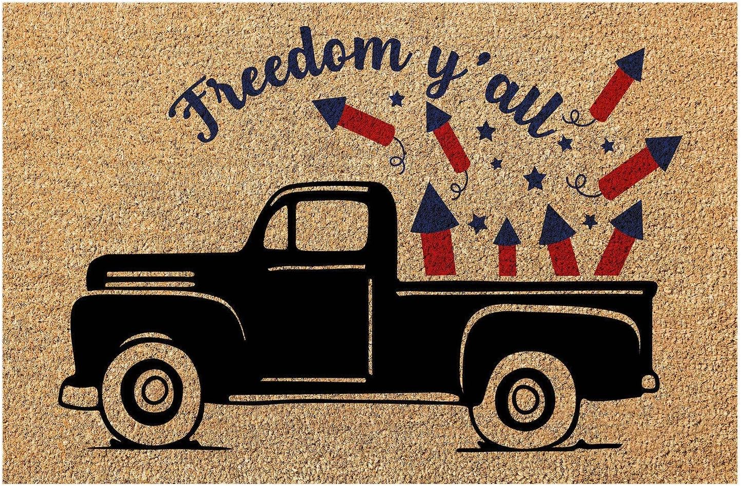 Patriotic Fourth of July Coir Doormat with Anti-Slip Design